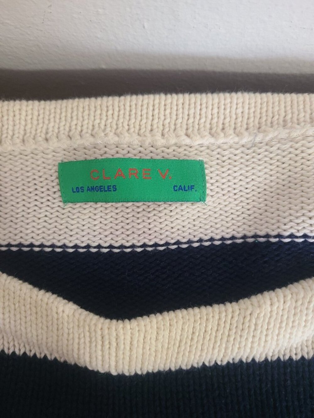 Clare V. Dorothee Sweater navy cream stripes knit size XS/S - Picture 6 of 10